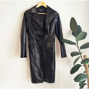 Current Mood Dolls Kill Faux Leather Crocodile Trench Coat XXS Black Goth Matrix